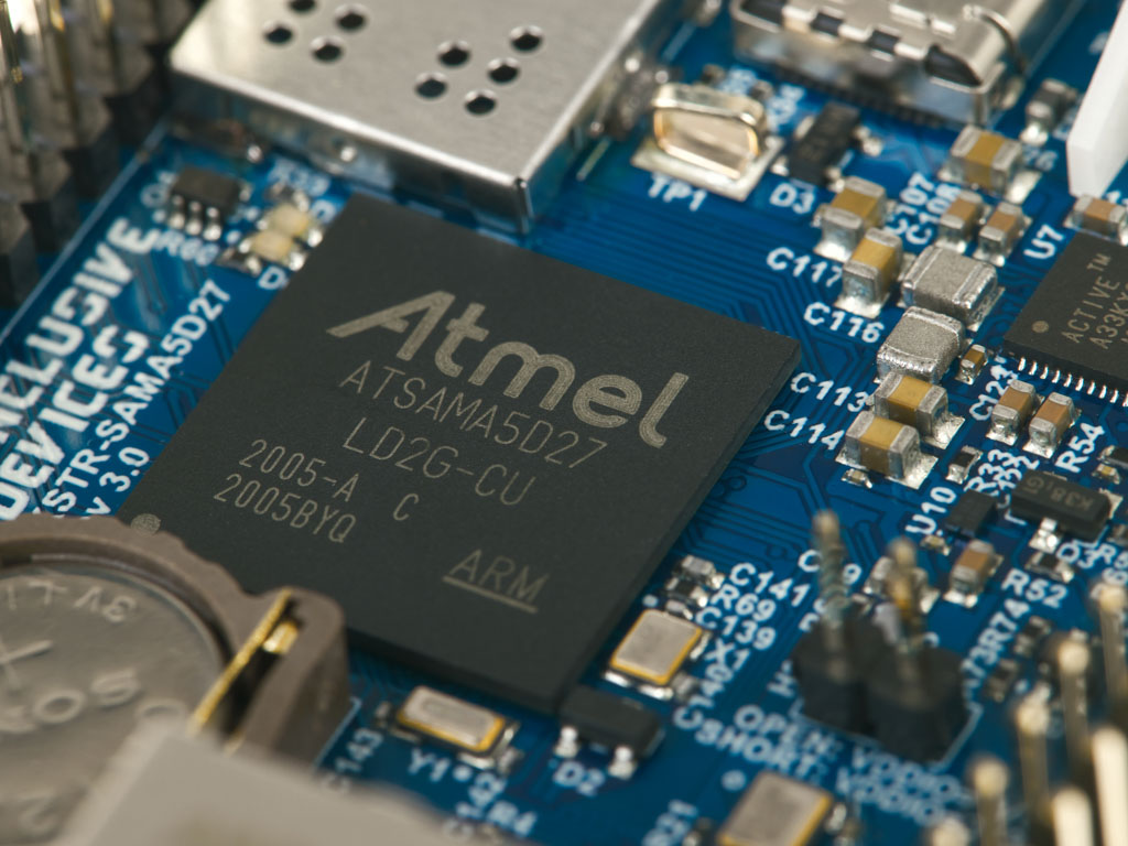Close-up view of Atmel processor on KSTR-SPARX Single Board Computer